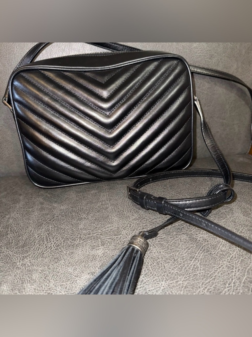 Saint Laurent Black Quilted Leather Crossbody Lou Camera Bag with Tassel Accent - Picture 2 of 4